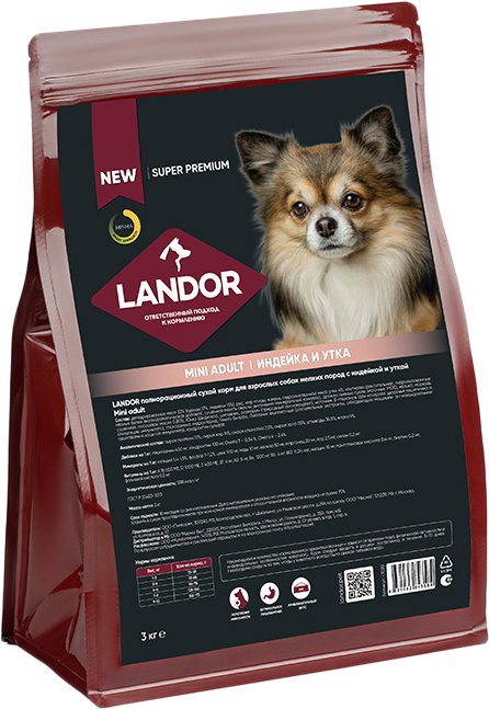 

Сухой корм для собак Landor Mini Adult для взрослых мелких пород с индейкой и уткой 3 кг