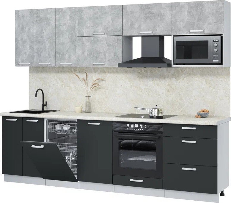 

Готовая кухня Интерлиния Мила Лайт 2.7-ПМ4 (бетон/антрацит/опал светлый)