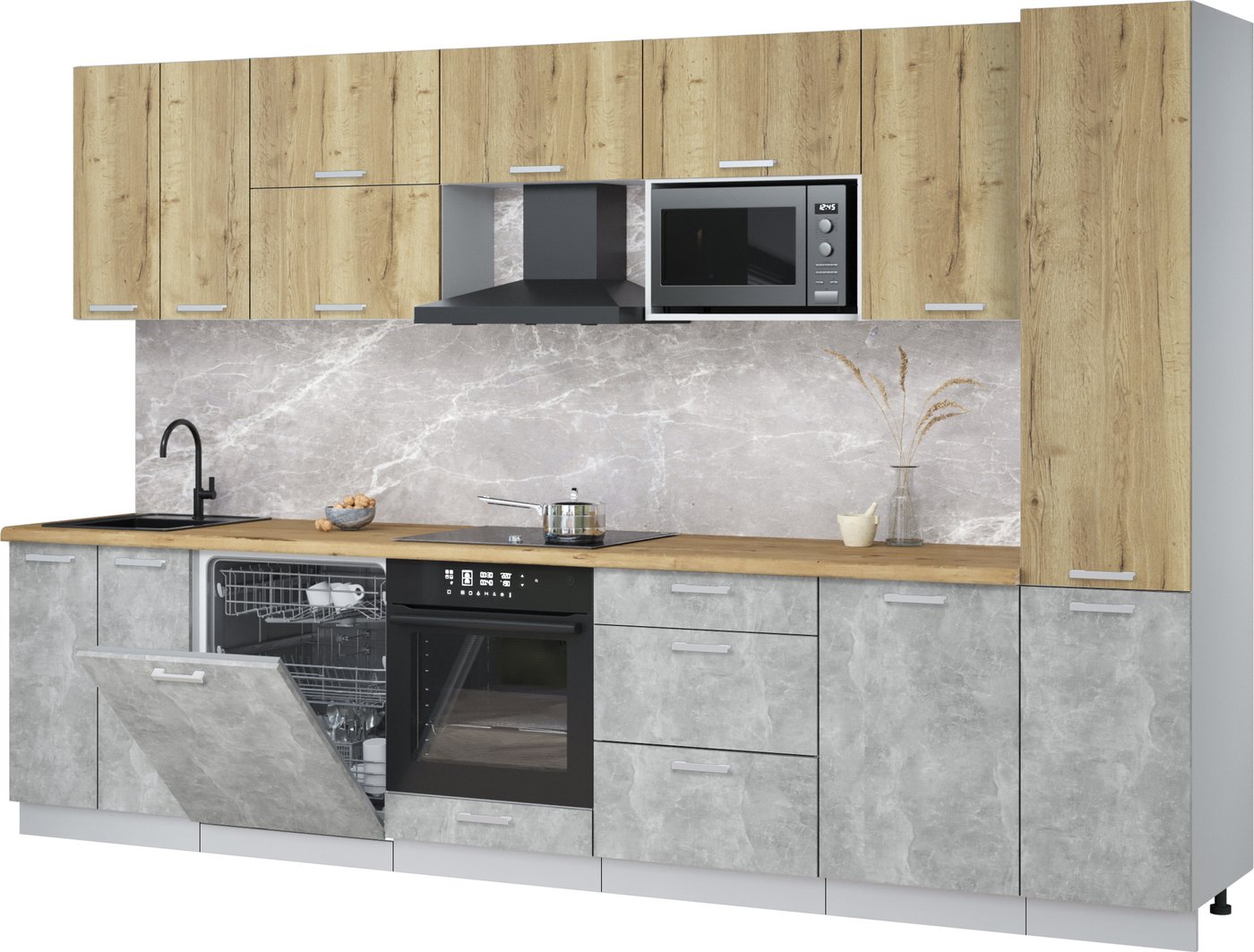 

Готовая кухня Интерлиния Мила Лайт 3.3-ПМ2 (дуб золотой/бетон/дуб бунратти)