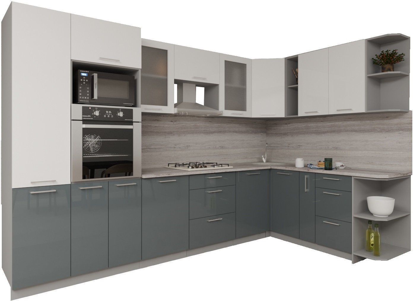 

Готовая кухня Интерлиния Мила Gloss 1.88x3.2 правая (белый-асфальт)