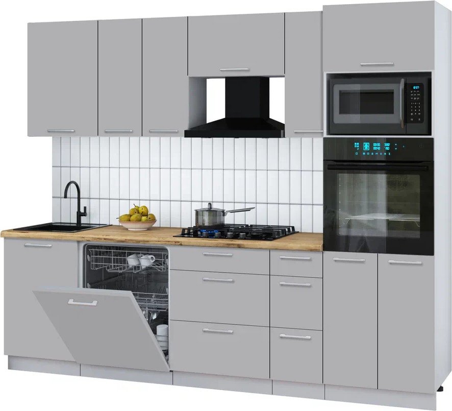 

Готовая кухня Интерлиния Мила Gloss 2.6-ПМ1 (грей/грей/дуб бунратти)