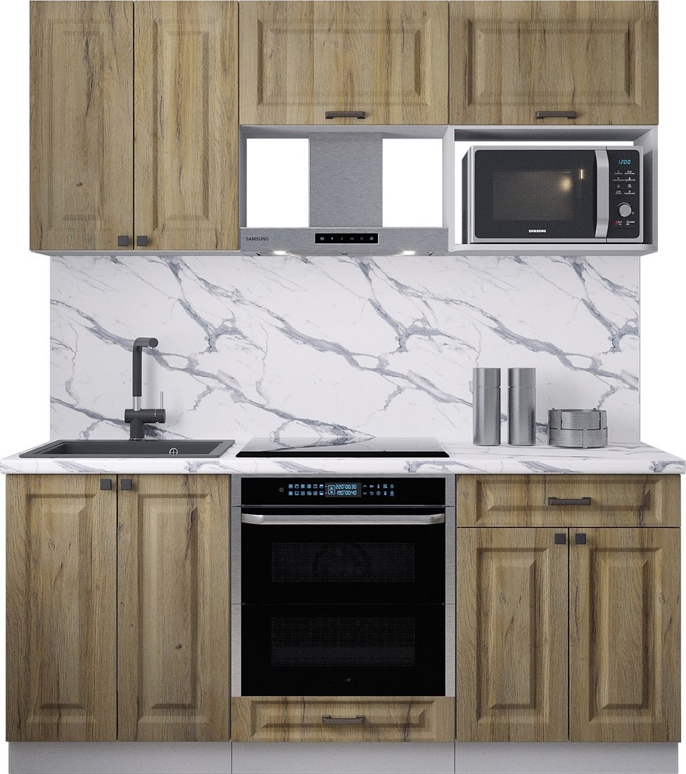 

Готовая кухня Интерлиния Мила Деко 1.8 (дуб вотан/дуб вотан/белый гранит)