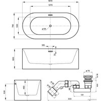 Ванна Wellsee Éclatant 2.0 167x79 231401001 (отдельностоящая ванна белый глянец, экран, ножки, сифон-автомат хром)