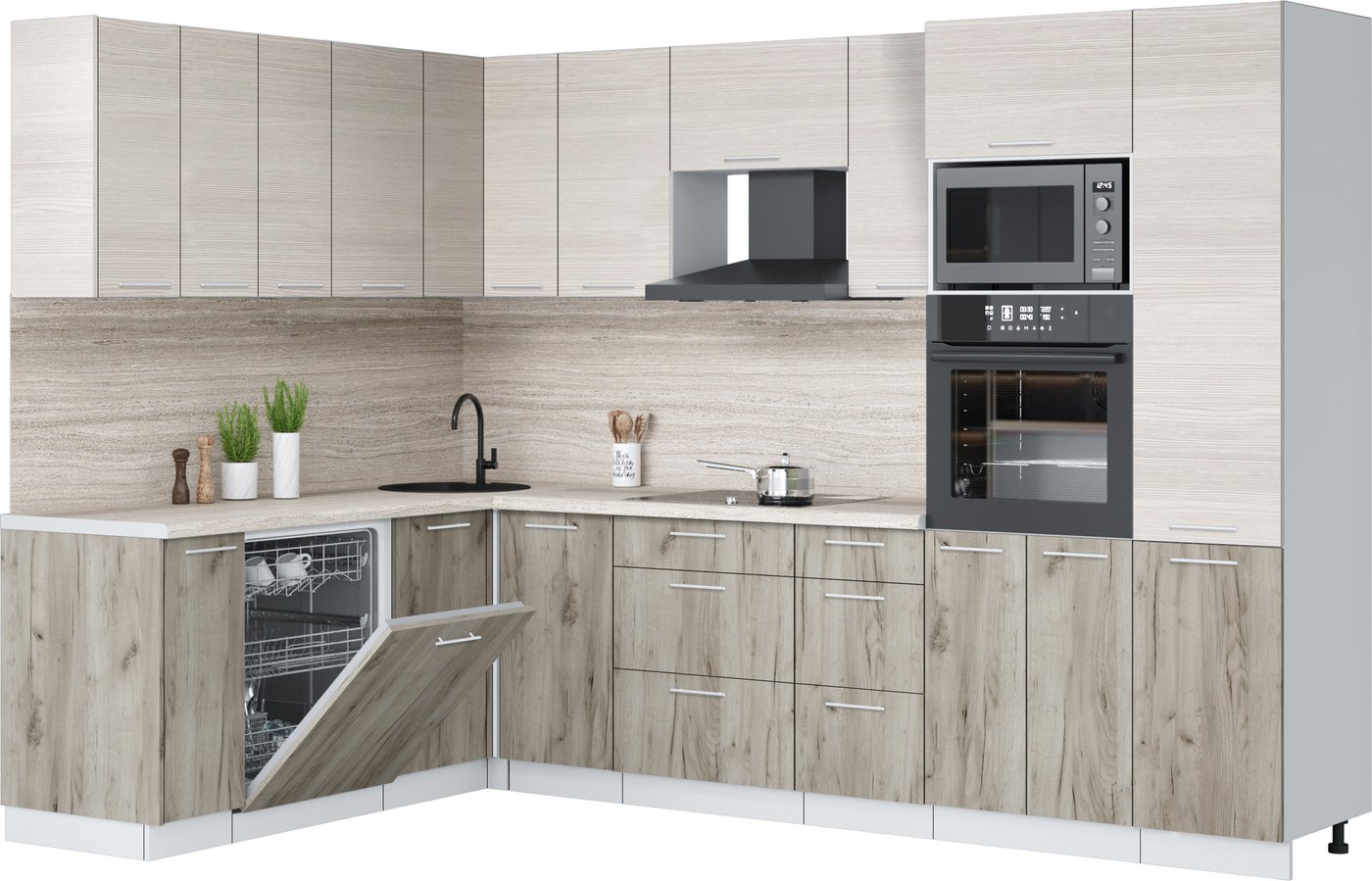 

Готовая кухня Интерлиния Мила Лайт 1.896х2.98 (вудлайн кремовый/дуб серый/травертин серый)