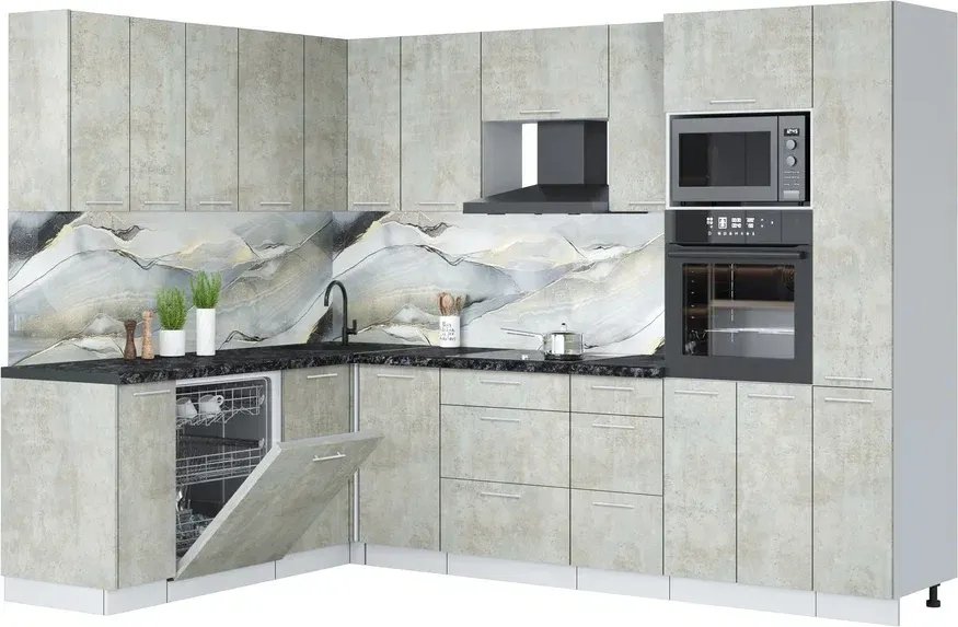 

Готовая кухня Интерлиния Мила Лайт 1.896х2.88 (бетон лайт/бетон лайт/кастилло темный)