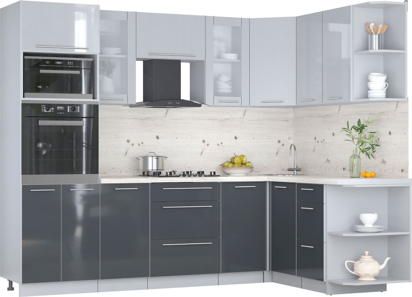 

Готовая кухня Интерлиния Мила Пластик 1.68x2.6 PR (туманный глянец/антрацит/бискайская сосна)