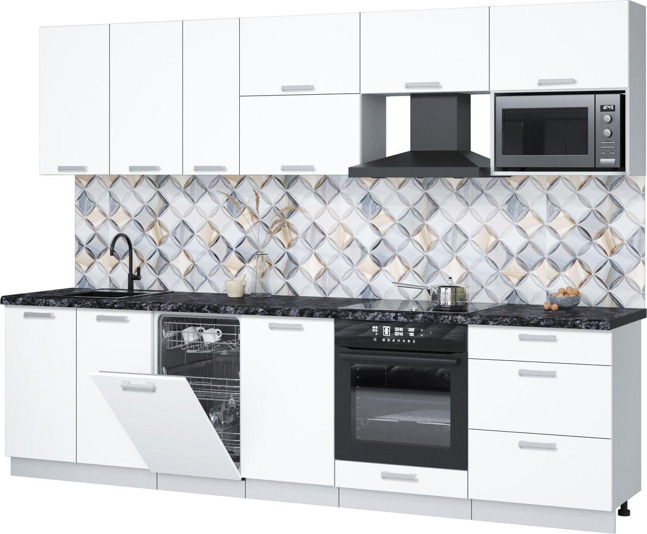 

Готовая кухня Интерлиния Мила Лайт 2.9-ПМ4 (белый платинум/белый платинум/кастилло темный)