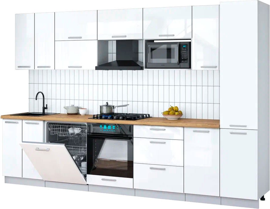 

Готовая кухня Интерлиния Мила Gloss 3.2-ПМ2 (белый глянец/белый глянец/дуб бунратти)