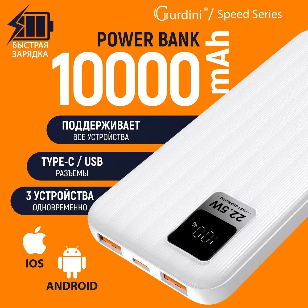 

Внешний аккумулятор Gurdini Speed Series GPPD-01W 10000mAh