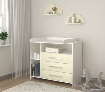 Детский комод Интерлиния Toddler-1 + 2 полки (белый/слоновая кость)