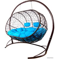 Подвесной диван M-Group Лежебока 11180203 (с коричневым ротангом/голубая подушка)