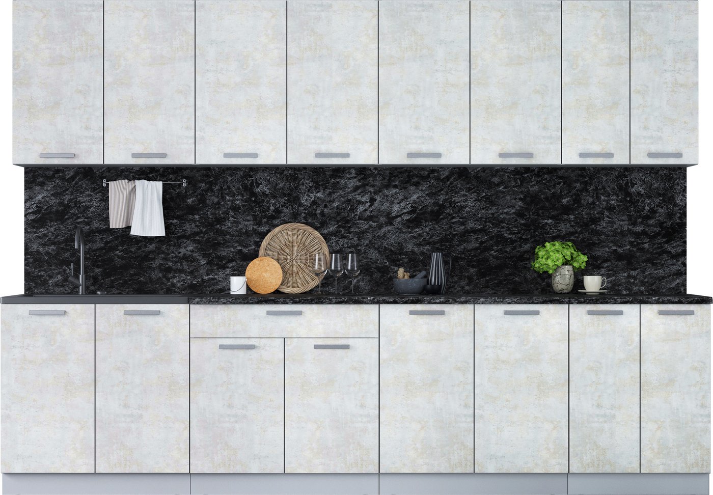 

Готовая кухня Интерлиния Мила Лайт 3.0 (бетон лайт/бетон лайт/кастилло темный)