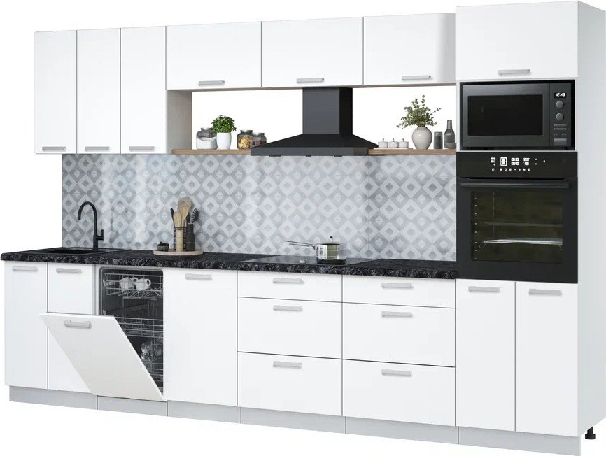 

Готовая кухня Интерлиния Мила Лайт 3.3-ПМ3 (белый платинум/белый платинум/кастилло темный)