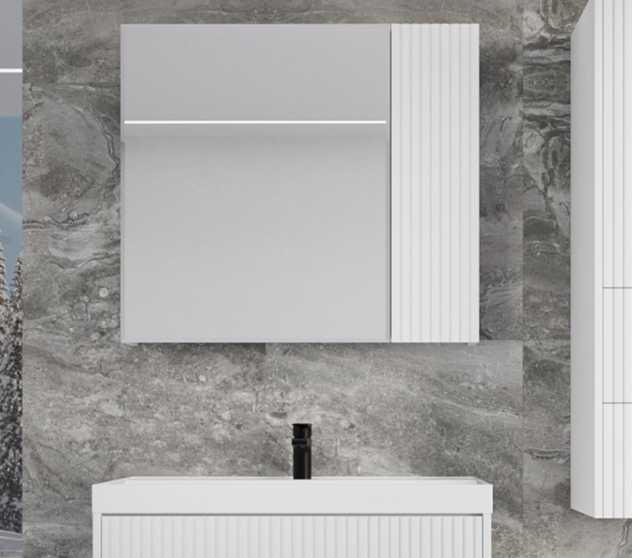 

Symbolite Шкаф с зеркалом для ванной Стокгольм 60 (белый рифленый софт)