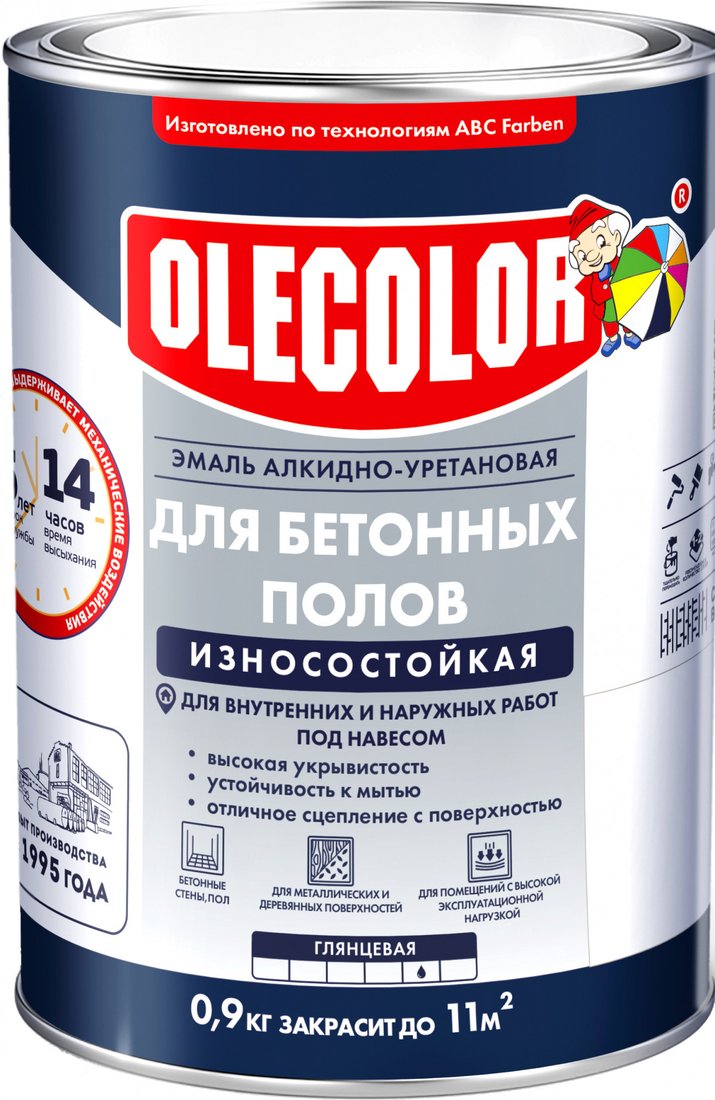 

Эмаль Olecolor Для бетонных полов алкидно-уретановая 0.9 кг (белый)