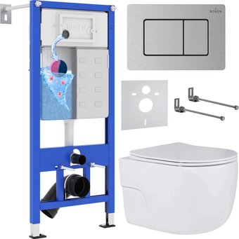 Roxen Porto в комплекте с инсталляцией StounFix Dual Fresh 6 в 1 968445 (кнопка: сатин)