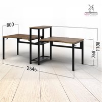 Офисный стол Millwood Сплит с вырезом 2-хместный 254.6x80х110.8 (дуб табачный Craft/металл черный)