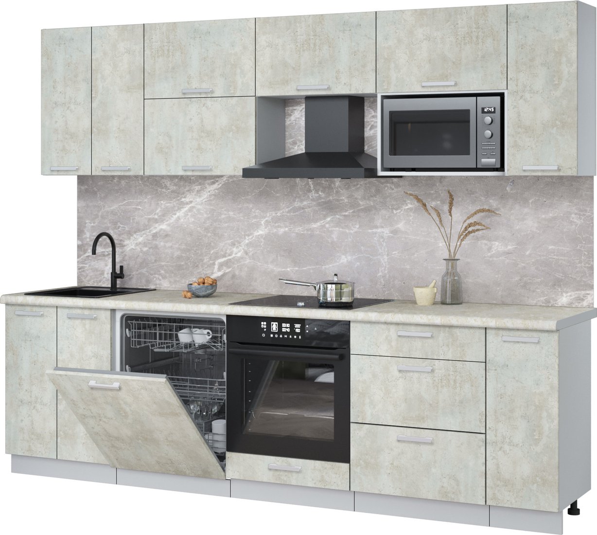 

Готовая кухня Интерлиния Мила Лайт 2.7-ПМ2 (бетон лайт/бетон лайт/опал светлый)