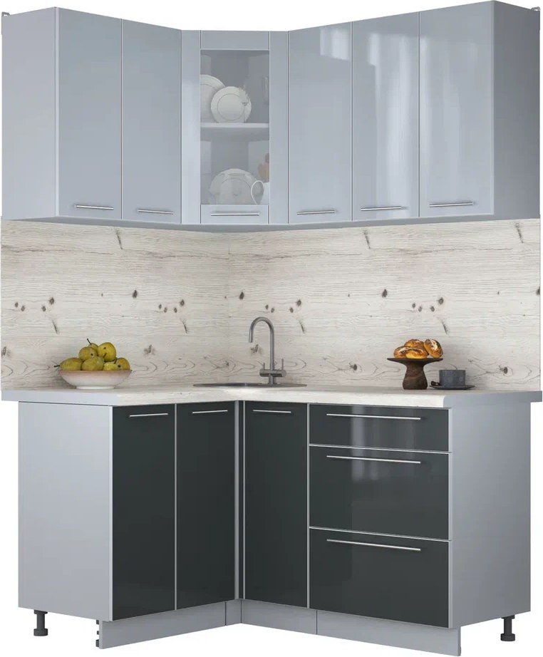 

Готовая кухня Интерлиния Мила Пластик 1.2x1.5 (туманный глянец/антрацит/бискайская сосна)