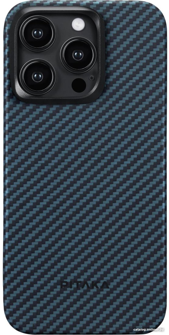 Чехол для телефона Pitaka MagEZ Case 4 для iPhone 15 Pro Max (1500D twill, черный/синий)