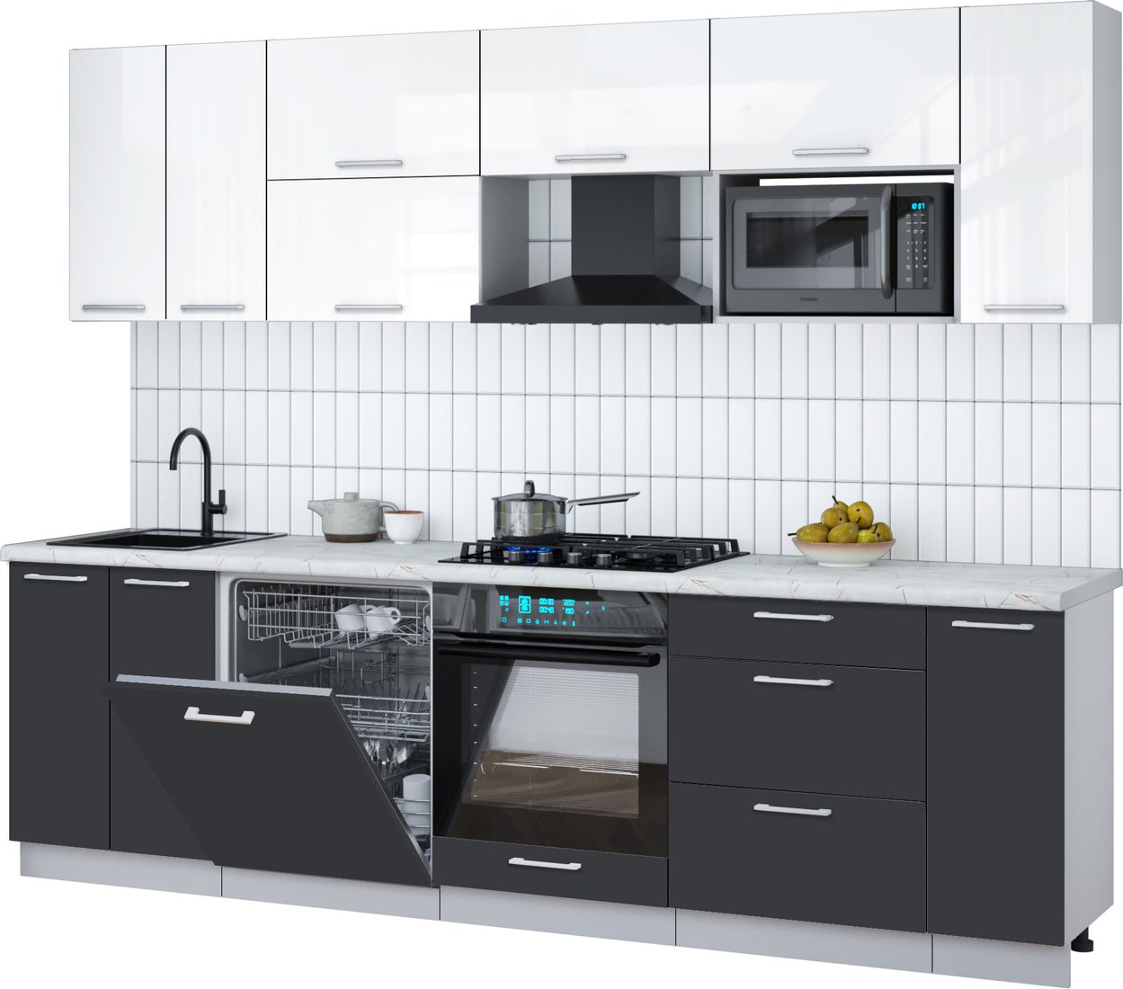 

Готовая кухня Интерлиния Мила Gloss 2.7-ПМ2 (пепел/белый глянец/серый каспий)