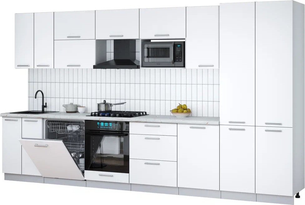 

Готовая кухня Интерлиния Мила Gloss 3.7-ПМ2 (белый/белый/серый каспий)