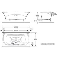 Ванна Roca Akira 170x85 2325G000R (с ножками и ручкой)