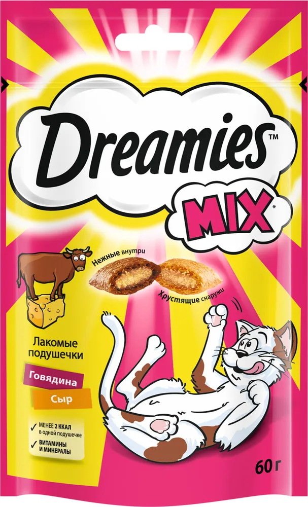 

Лакомство для кошек Dreamies лакомые подушечки Mix с говядиной и сыром 60 г