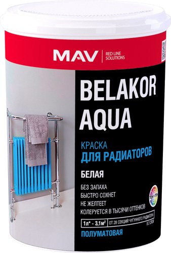 Краска MAV Belakor Aqua для радиаторов 1 л (белый полуглянцевый)