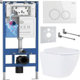 Унитаз подвесной Roxen Antares в комплекте с инсталляцией StounFix Dual Fresh 6 в 1 501057 (кнопка: белый глянец)