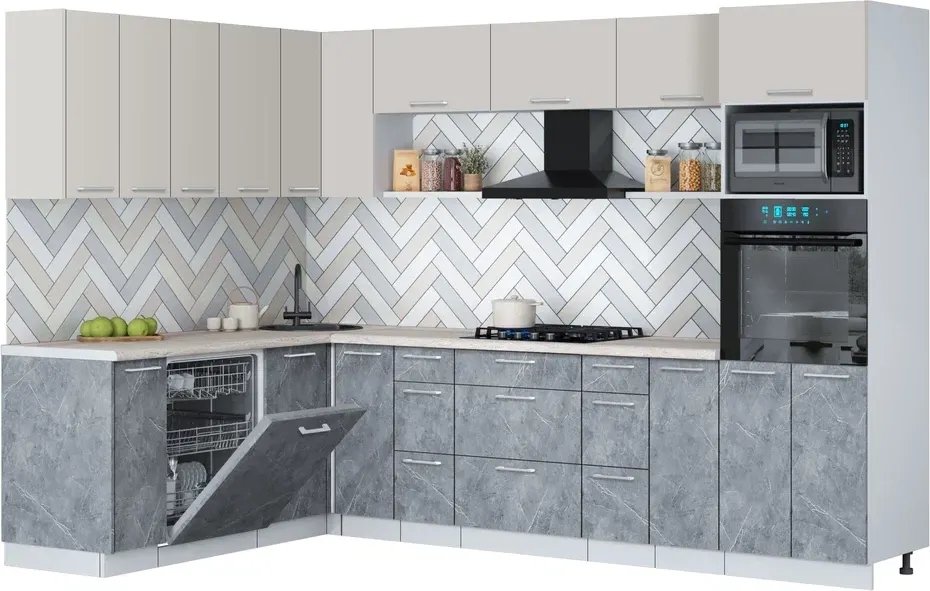 

Готовая кухня Интерлиния Мила Gloss 1.896х2.98-2 (керамика/кашемир/травертин серый)