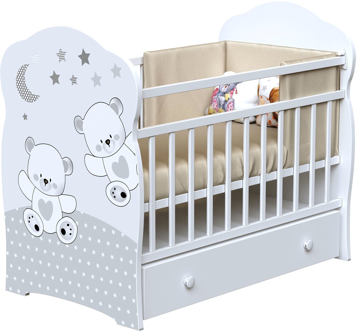 

Классическая детская кроватка VDK Funny Bears маятник и ящик (белый)