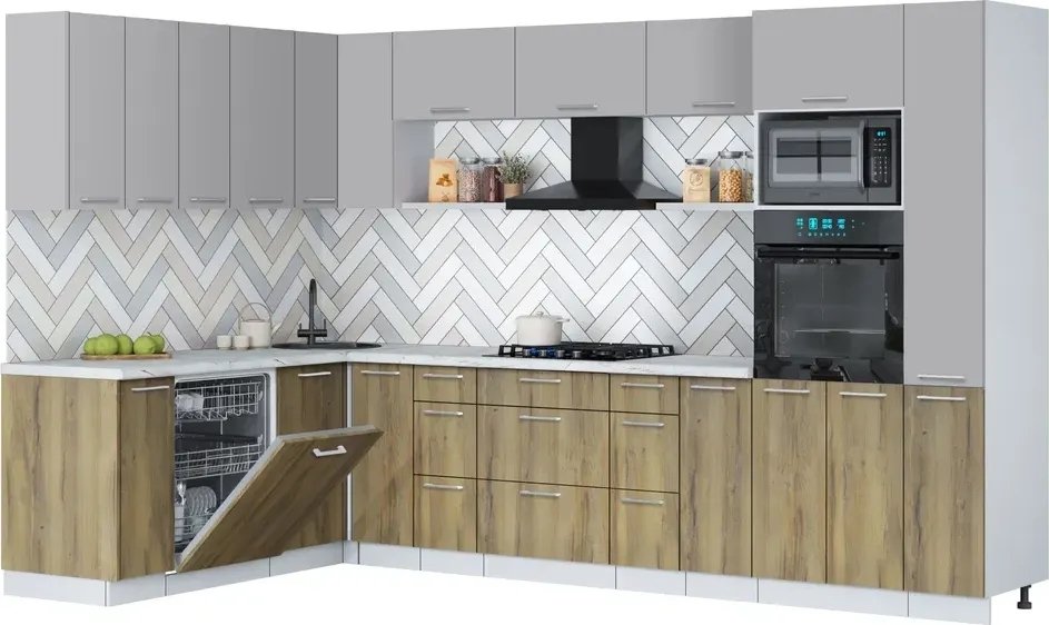 

Готовая кухня Интерлиния Мила Gloss 1.896х3.28 (дуб вотан/грей/серый каспий)