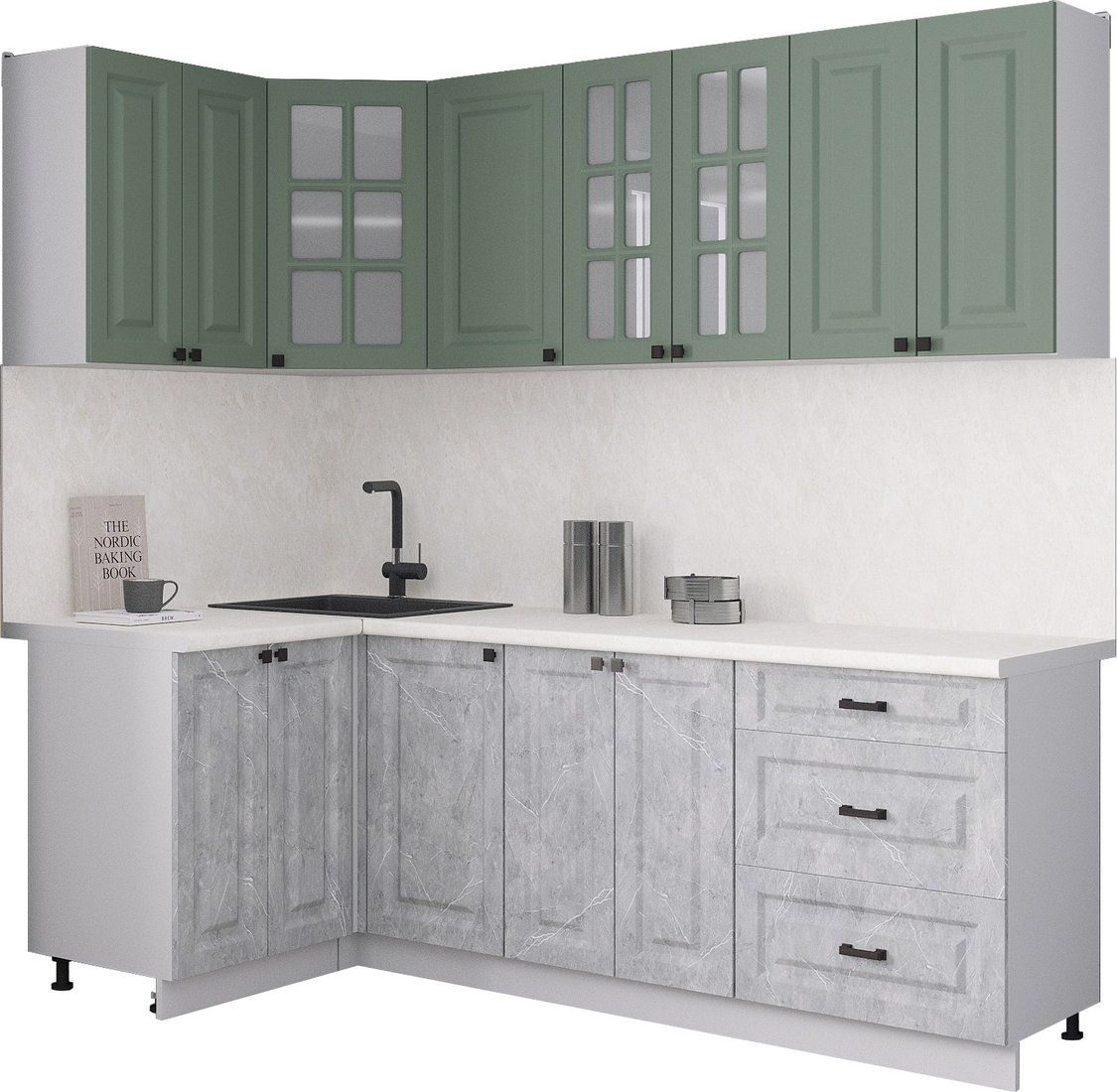 

Готовая кухня Интерлиния Мила Деко 1.2x2.2 (керамика/мята/опал светлый)