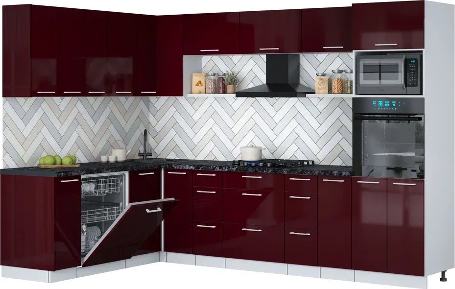 

Готовая кухня Интерлиния Мила Gloss 1.896х2.98-2 (бордовый глянец/бордовый глянец/кастилло темный)