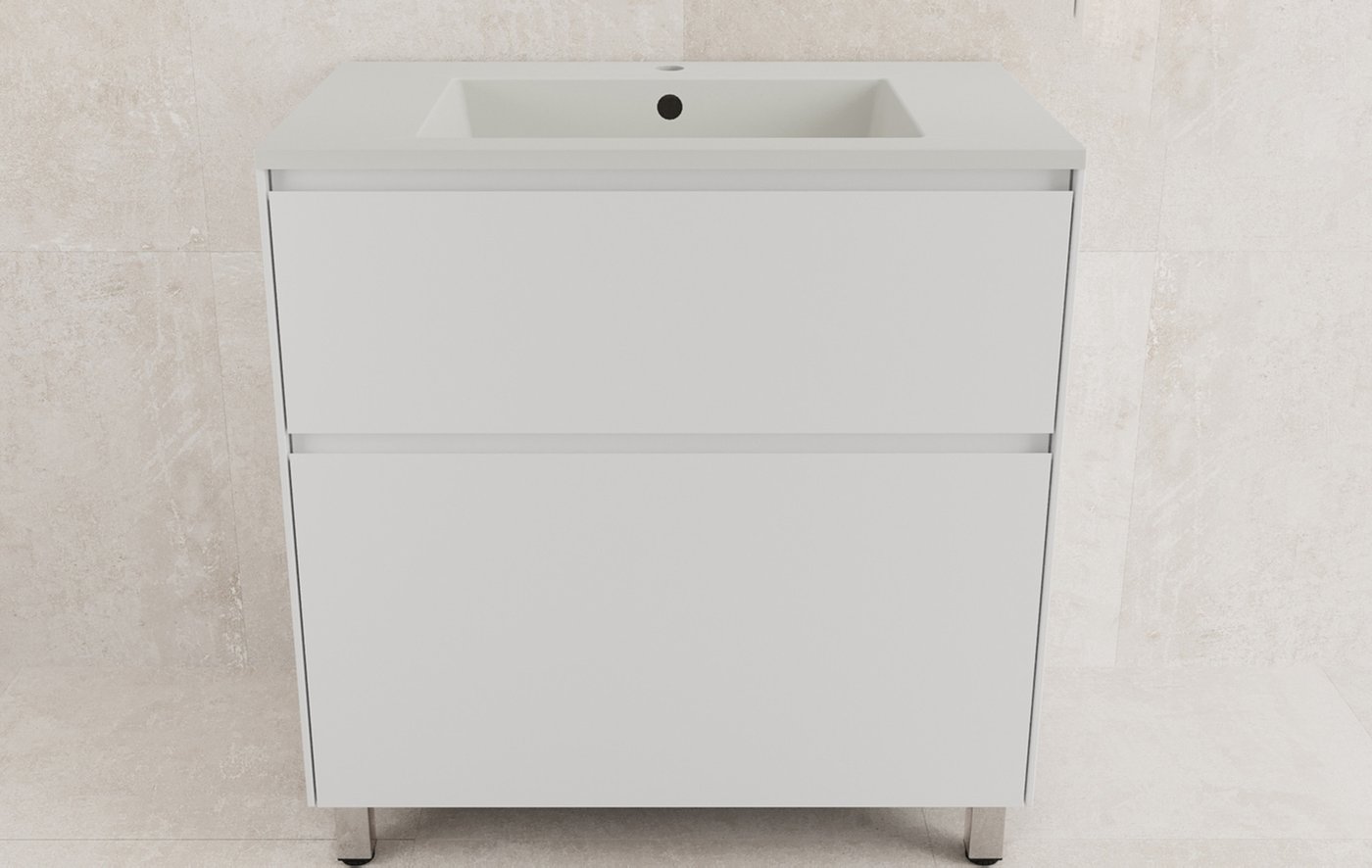 Symbolite Тумба под умывальник Лима 80 Line Plus 2 ящика + Line 80x48 (белый матовый/жасмин)