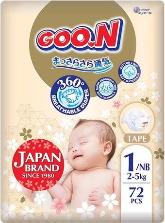Подгузники Goo.N Premium Soft NB 2-5 кг (72 шт)