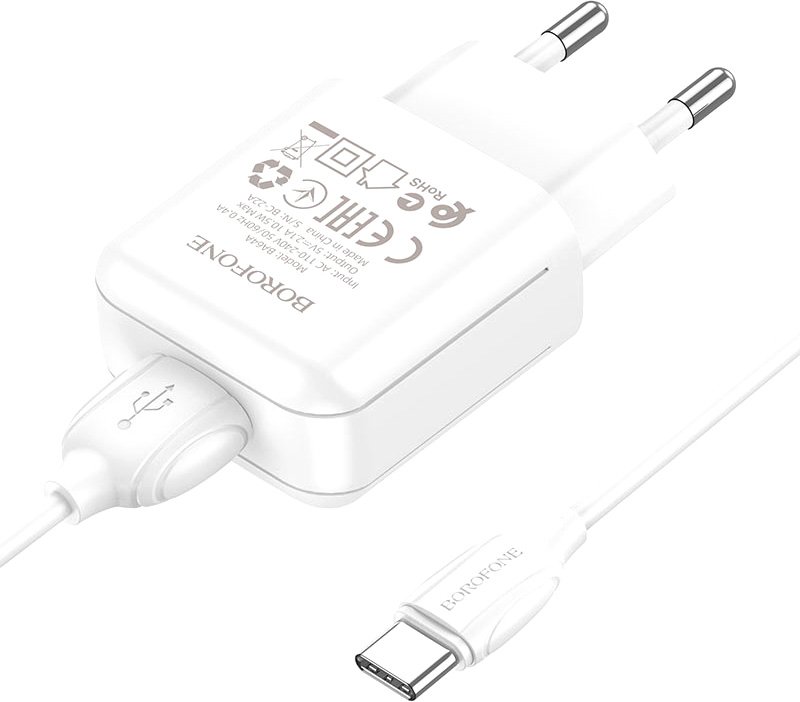

Сетевое зарядное Borofone BA64A USB Type-C (белый)
