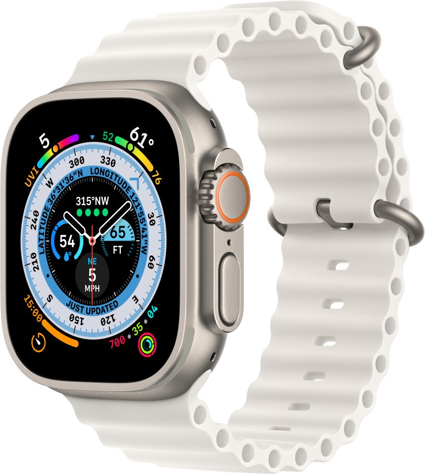 

Умные часы Apple Watch Ultra LTE 49 мм (титановый корпус, титановый/белый, ремешок из эластомера)