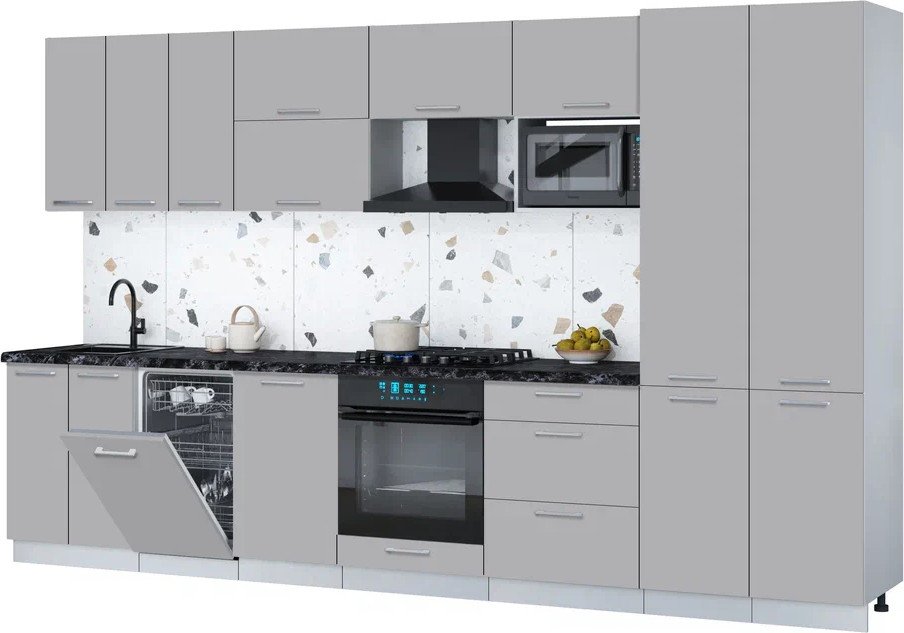 

Готовая кухня Интерлиния Мила Gloss 3.5-ПМ4 (грей/грей/кастилло темный)