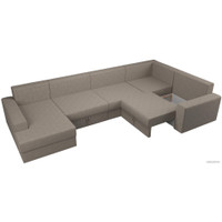 П-образный диван Лига диванов Майами П 93 правый (рогожка бежевый/подушки коричневые)