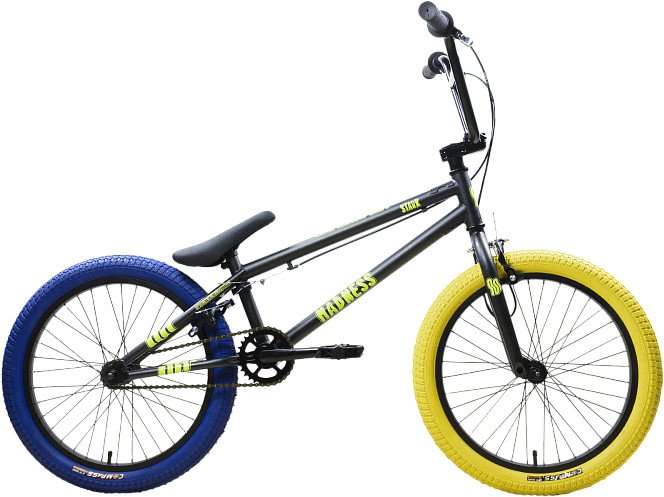 Велосипед Stark Madness BMX 1 2025 (графит матовый/желтый/синий)