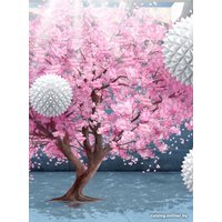 Фотообои ФабрикаФресок 3D Шары на фоне Сакуры 832270 (200x270)