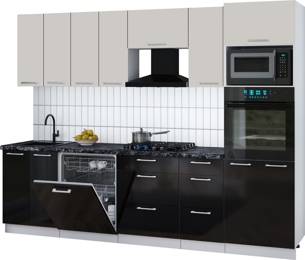 

Готовая кухня Интерлиния Мила Gloss 2.8-ПМ1 (черный глянец/кашемир/кастилло темный)