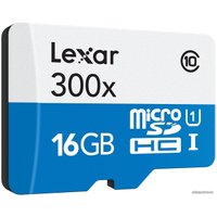 Карта памяти Lexar LSDMI16GBB1EU300A microSDHC 16GB + адаптер