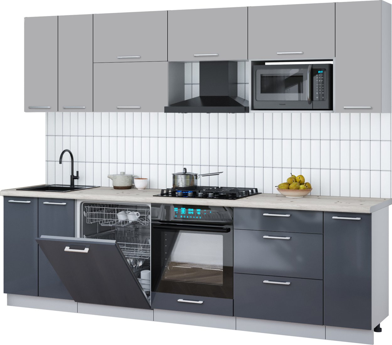 

Готовая кухня Интерлиния Мила Gloss 2.7-ПМ2 (асфальт глянец/грей/бискайская сосна)