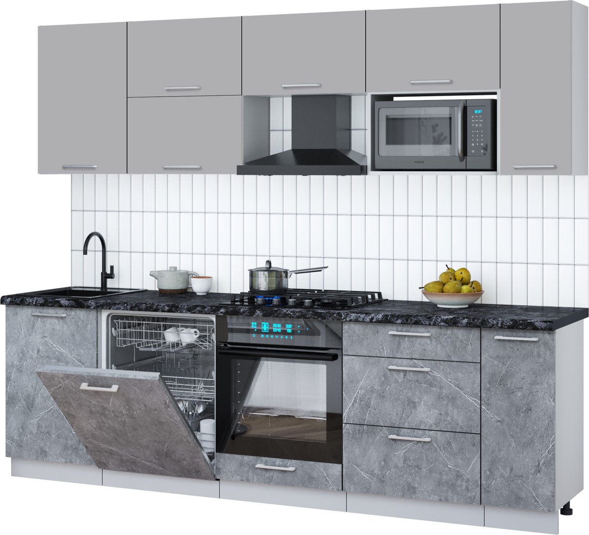 

Готовая кухня Интерлиния Мила Gloss 2.6-ПМ2 (керамика/грей/кастилло темный)