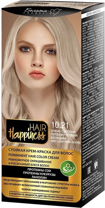 

Крем-краска для волос Белита-М Hair Happiness Стойкая 10.21 очень светлый перламутро блондин