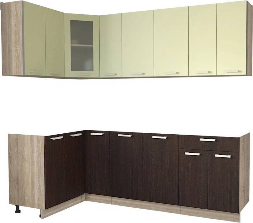 

Готовая кухня Интерлиния Мила 12x23 без столешницы (салатовый/дуб венге)