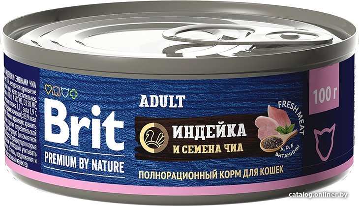 Консервированный корм для кошек Brit с мясом индейки и семенами чиа 100 г